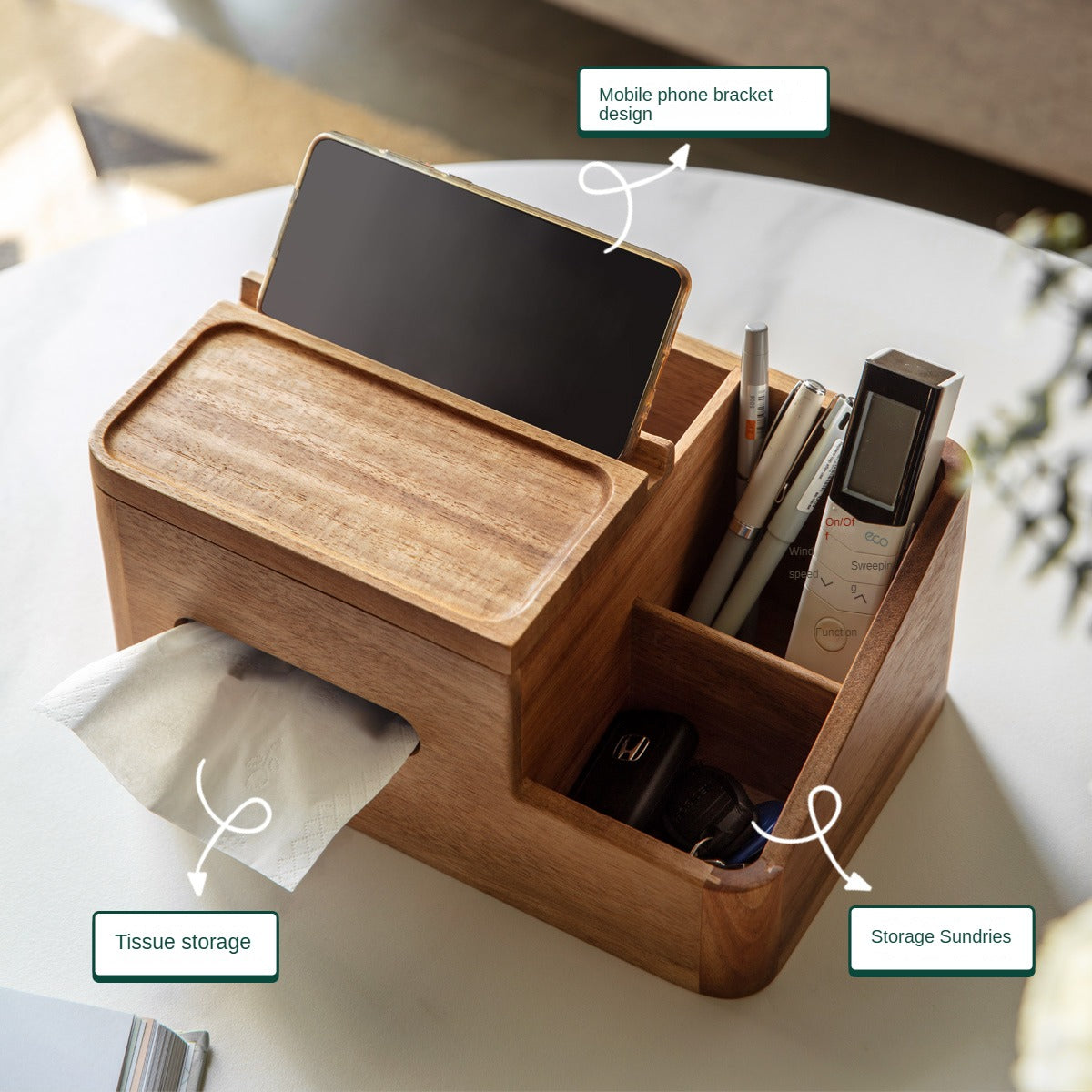 Black Walnut, Acacia Solid Wood Multi-Functional Tissue Box
