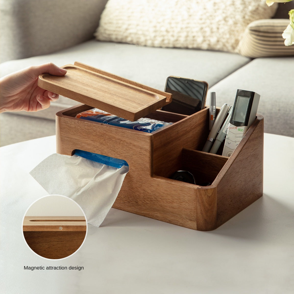 Black Walnut, Acacia Solid Wood Multi-Functional Tissue Box