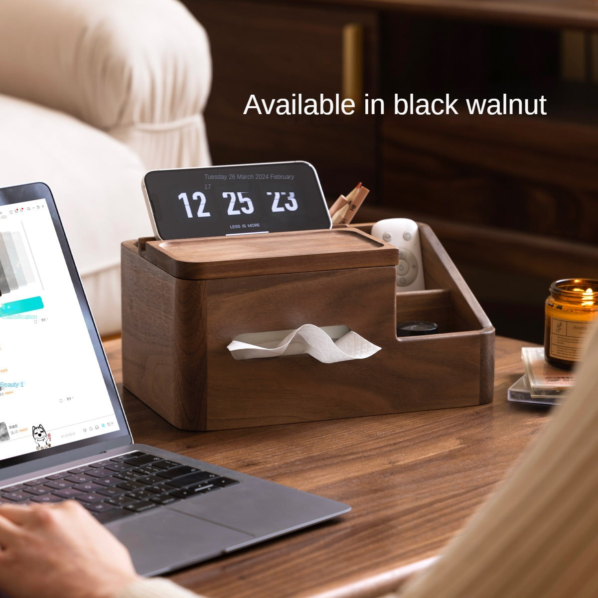 Black Walnut, Acacia Solid Wood Multi-Functional Tissue Box