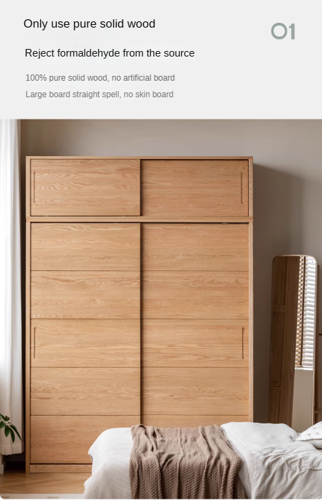 Oak, Pine Solid Wood Sliding Door Wardrobe.