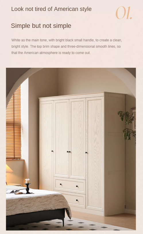 Oak Solid Wood American Style Wardrobe.