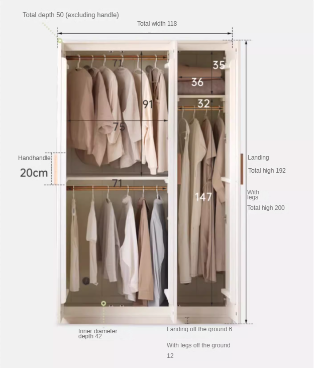 Pine Solid Wood Wardrobe Cream Style.