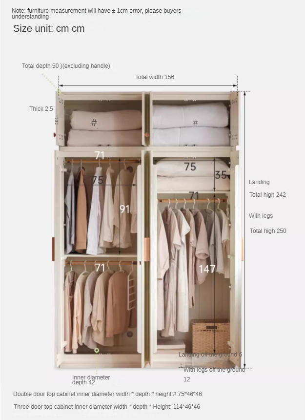 Pine Solid Wood Wardrobe Cream Style.