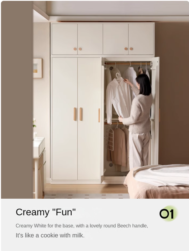 Pine Solid Wood Wardrobe Cream Style.