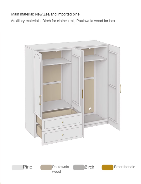 Pine Solid Wood Wardrobe French Cream Style.