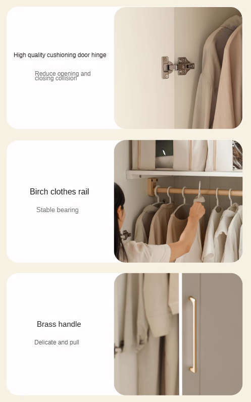 Pine Solid Wood Wardrobe French Cream Style.