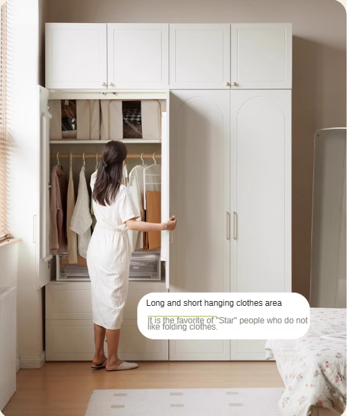 Pine Solid Wood Wardrobe French Cream Style.