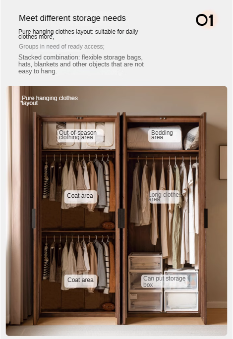 Black Walnut Solid Wood Wardrobe Combination.