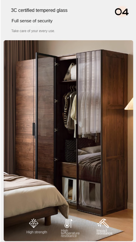 Black Walnut Solid Wood Wardrobe Combination.