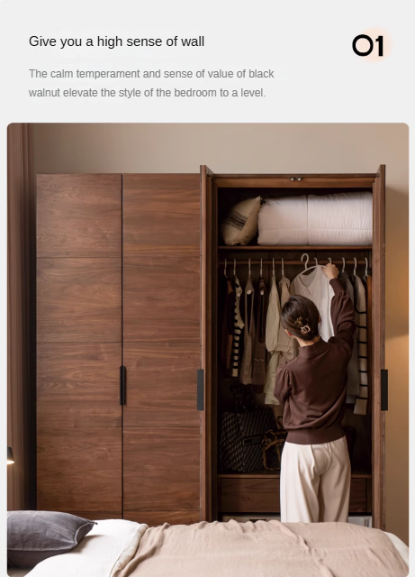 Black Walnut Solid Wood Wardrobe Combination.