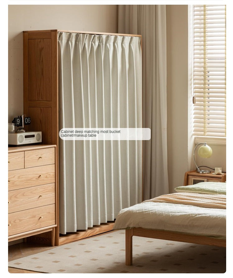 Solid RubberWood, Oak Solid Wood Wardrobe Thin Cloth Curtain.