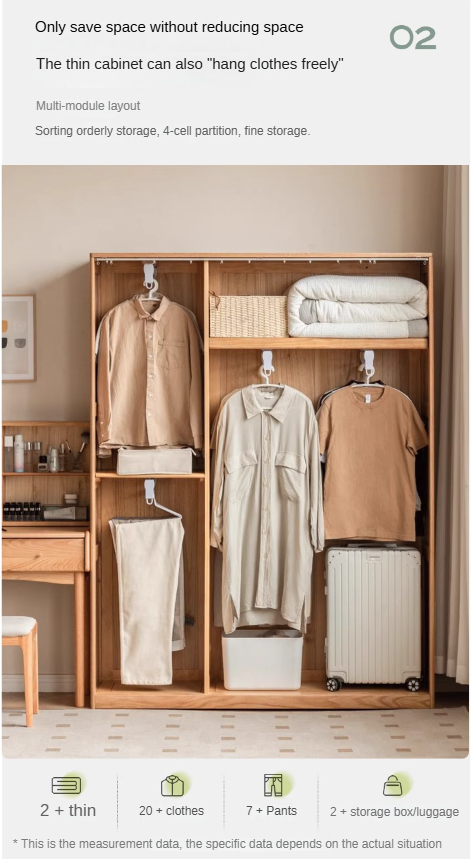 Solid RubberWood, Oak Solid Wood Wardrobe Thin Cloth Curtain.