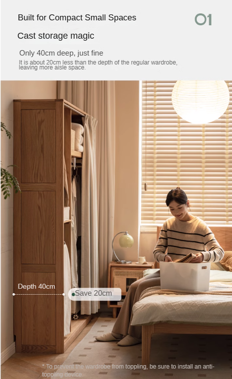 Solid RubberWood, Oak Solid Wood Wardrobe Thin Cloth Curtain.