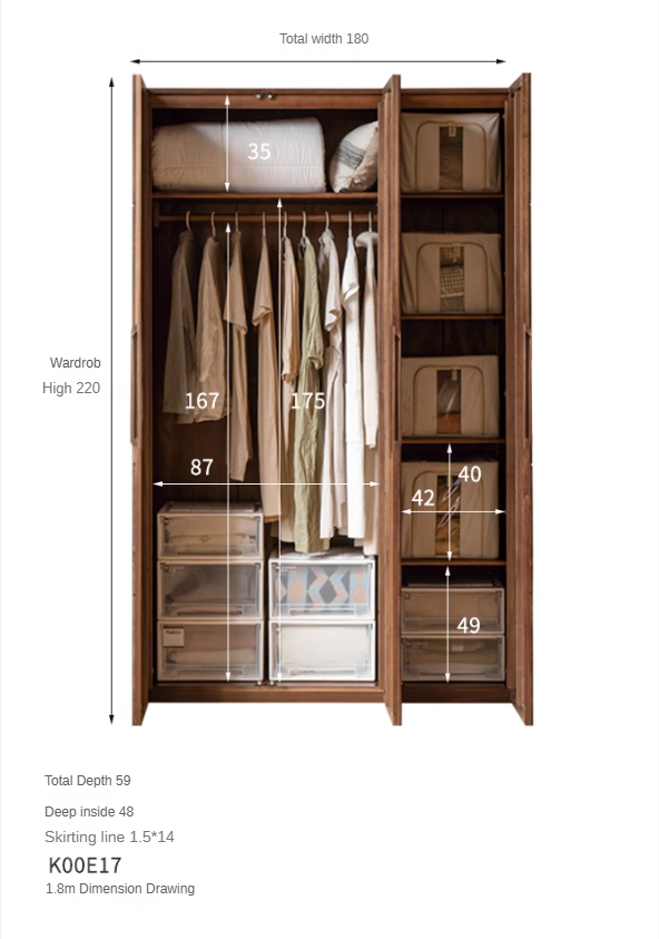 Black Walnut Solid Wood Wardrobe Double Door.