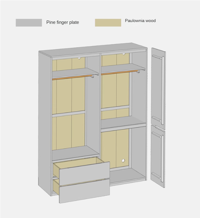 Pine, Oak Solid Wood Sectional Large Wardrobe Cream Style.