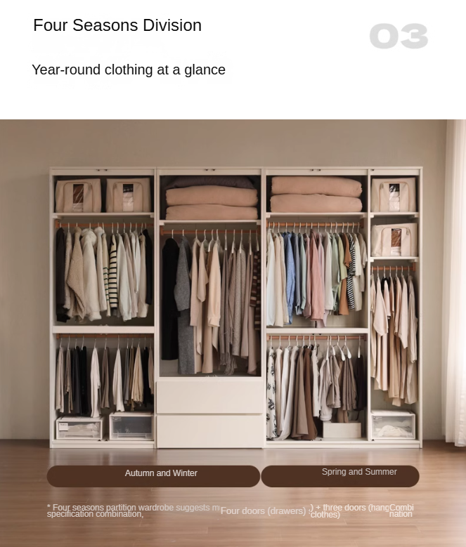 Pine, Oak Solid Wood Sectional Large Wardrobe Cream Style.