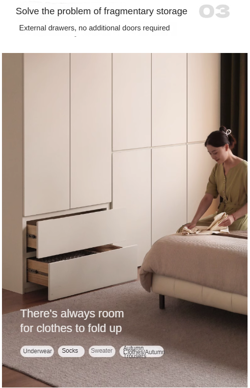 Pine, Oak Solid Wood Sectional Large Wardrobe Cream Style.