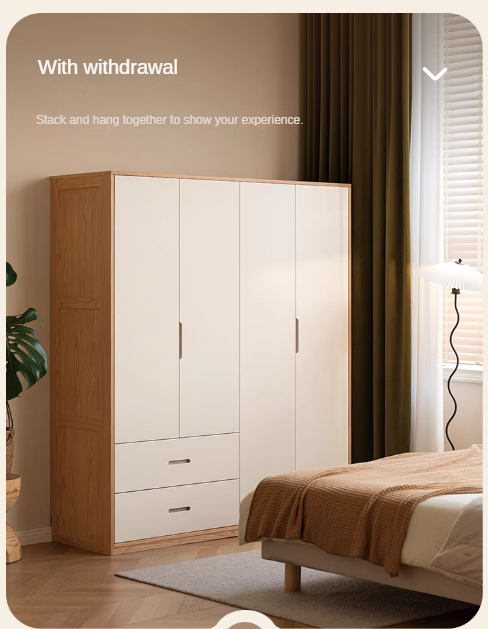 Oak Solid Wood Log Cream Style Wardrobe.
