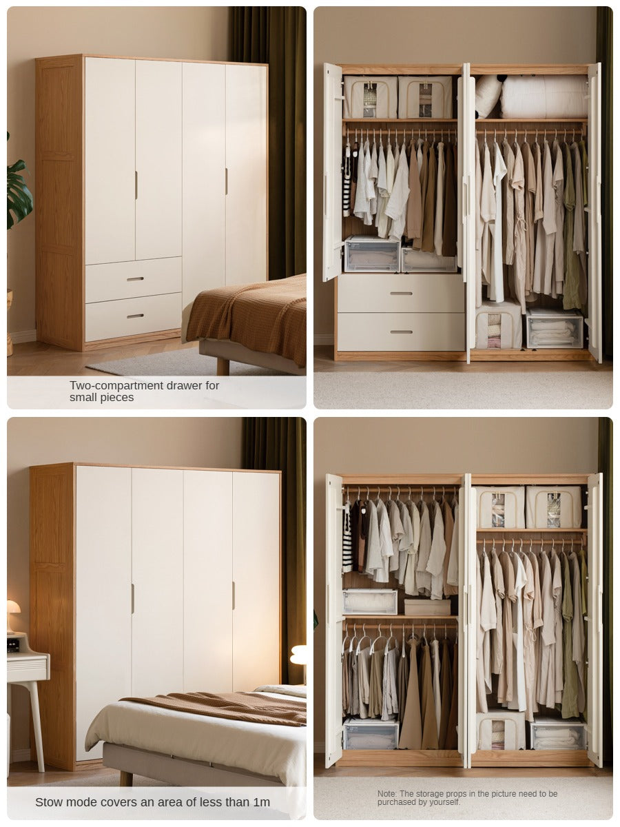 Oak Solid Wood Log Cream Style Wardrobe.