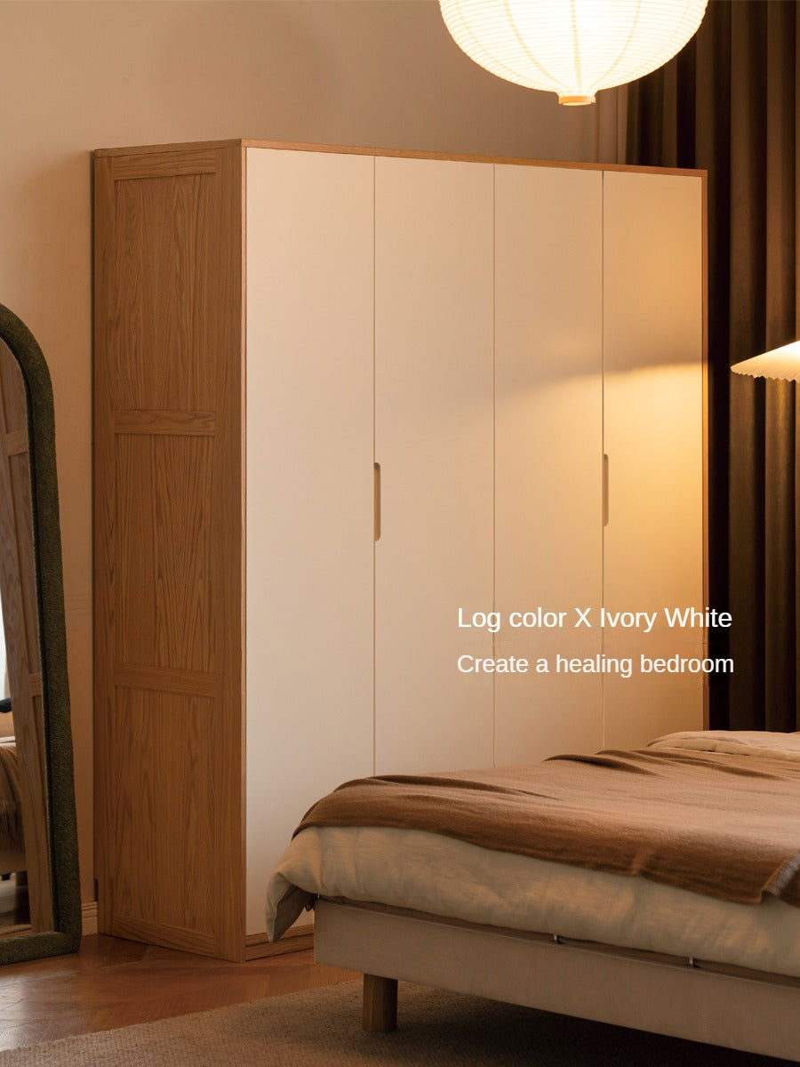 Oak Solid Wood Log Cream Style Wardrobe.