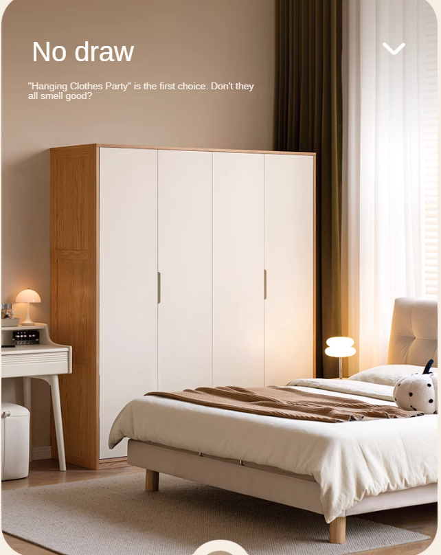 Oak Solid Wood Log Cream Style Wardrobe.
