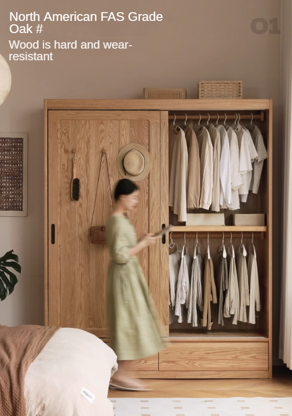 Oak, Ash Solid Wood Wardrobe Sliding Door Modern.