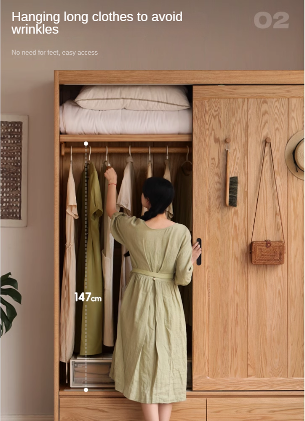 Oak, Ash Solid Wood Wardrobe Sliding Door Modern.