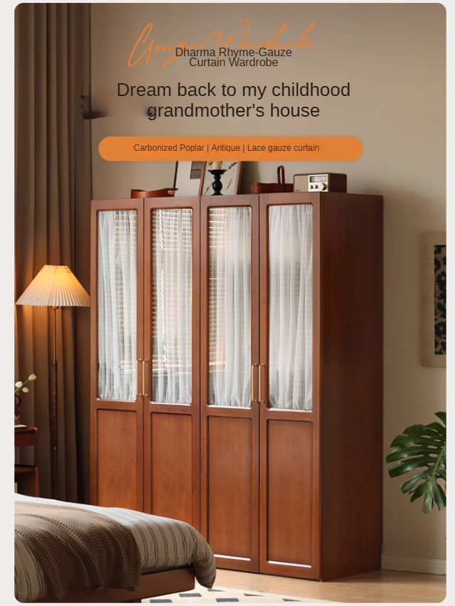 Poplar Solid Wood Modern Retro Style Double Door Wardrobet.