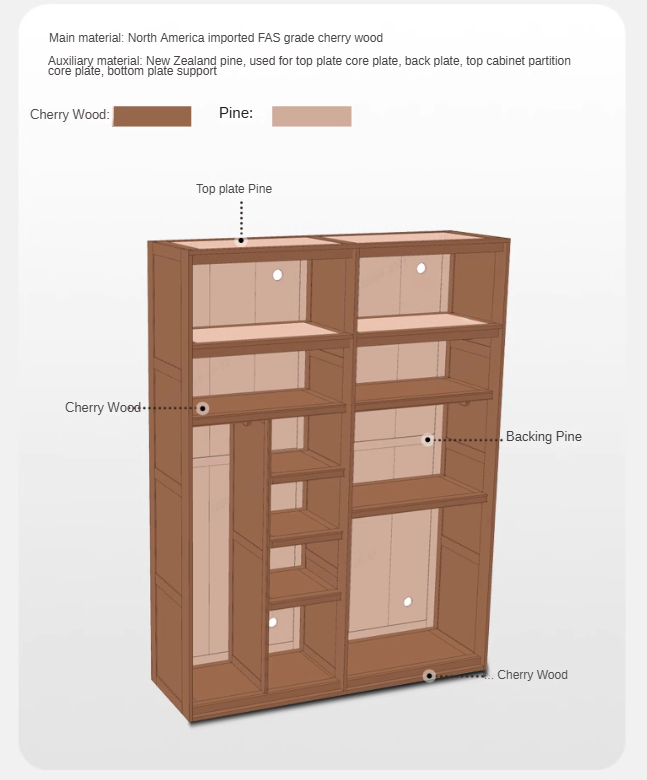 Cherry Solid Wood Middle Ages Skeleton Line Large Wardrobe.