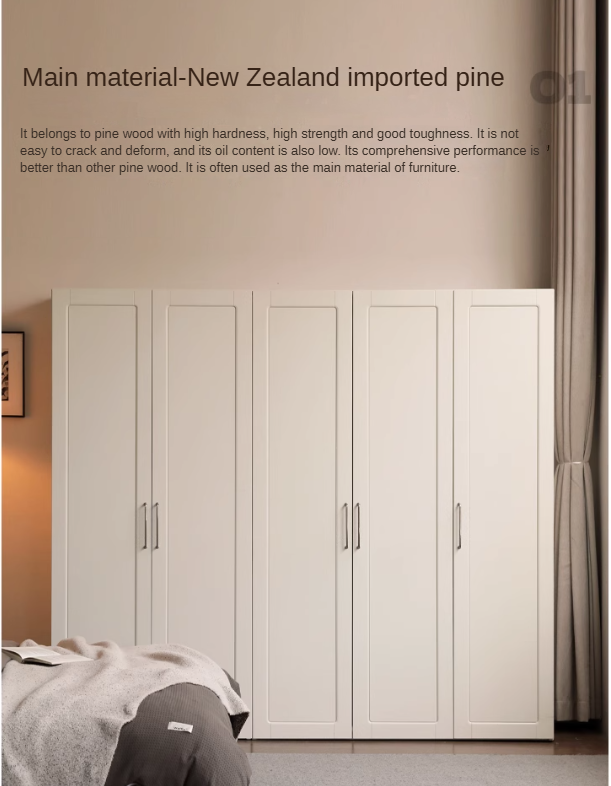 Poplar Solid Wood Modern Lighted Locker White Cream Style Wardrobe.