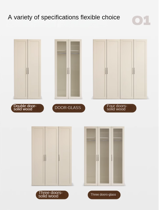 Poplar Solid Wood Modern Lighted Locker White Cream Style Wardrobe.