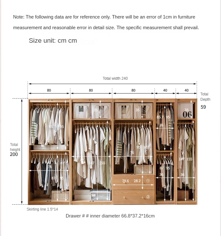 Oak Solid Wood Modern Wardrobe Free Combination.