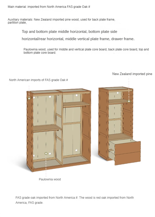 Oak Solid Wood Modern Wardrobe Free Combination.