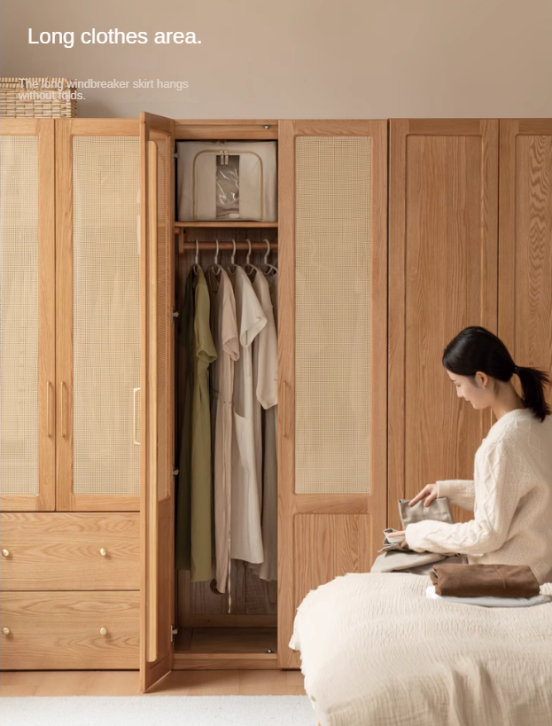 Oak Solid Wood Free Combination Wardrobe Rattan Door.