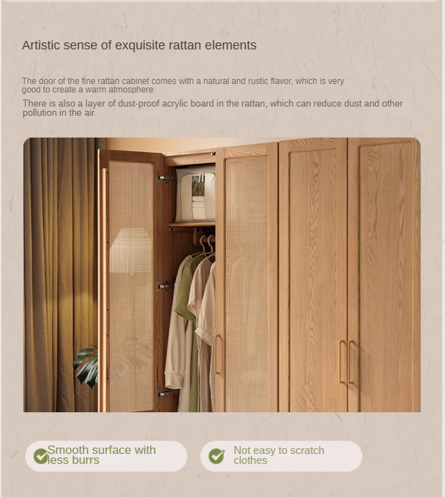 Oak Solid Wood Free Combination Wardrobe Rattan Door.