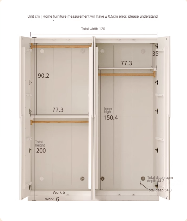 Solid Rubberwood Cream Style Nordic Wardrobe.