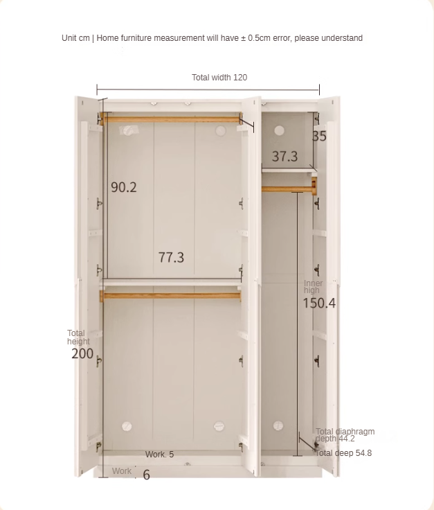 Solid Rubberwood Cream Style Nordic Wardrobe.