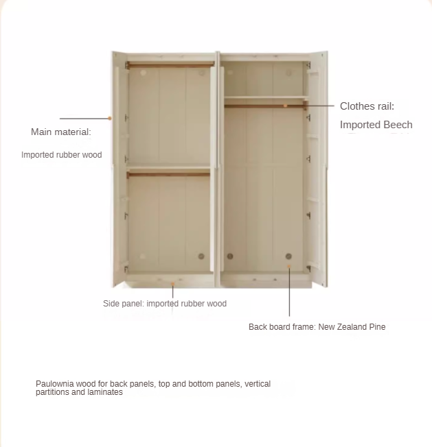 Solid Rubberwood Cream Style Nordic Wardrobe.