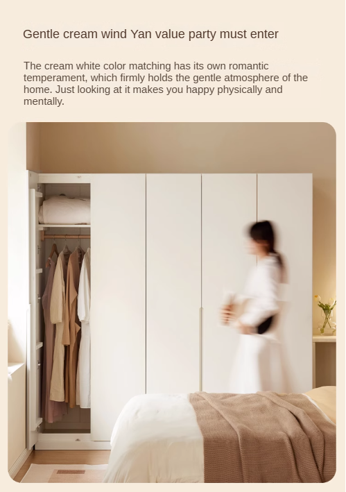 Solid Rubberwood Cream Style Nordic Wardrobe.