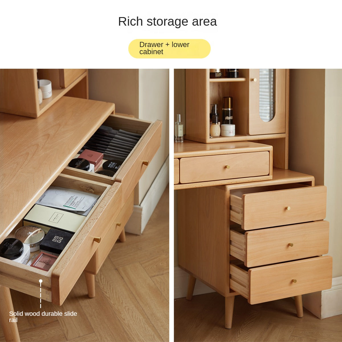 Beech Solid Wood Modern Vanity Table.