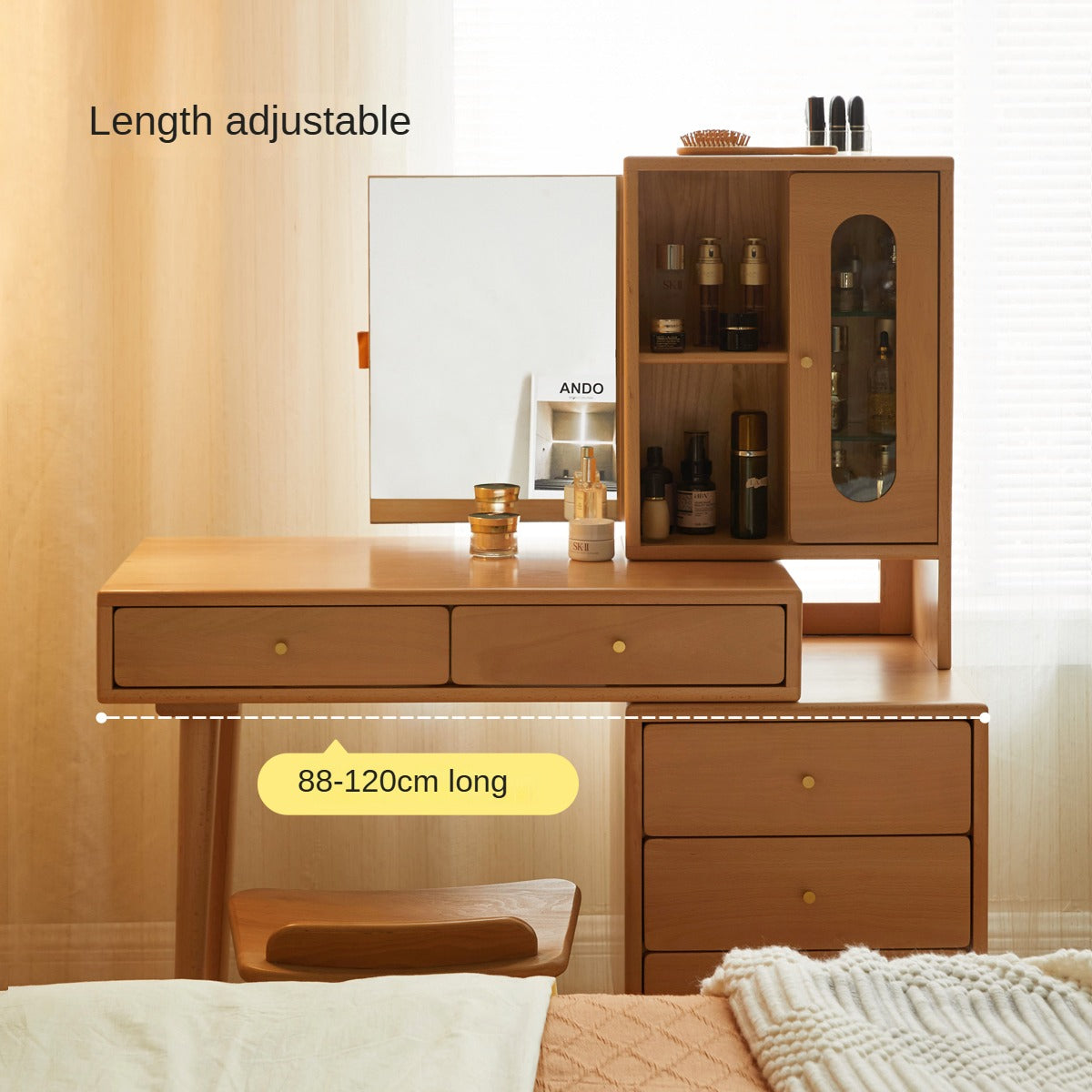 Beech Solid Wood Modern Vanity Table.