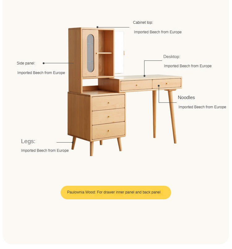 Beech Solid Wood Modern Vanity Table.