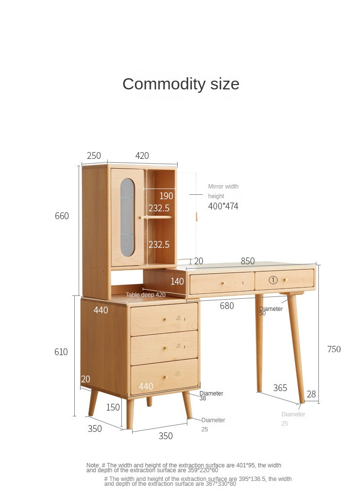 Beech Solid Wood Modern Vanity Table.