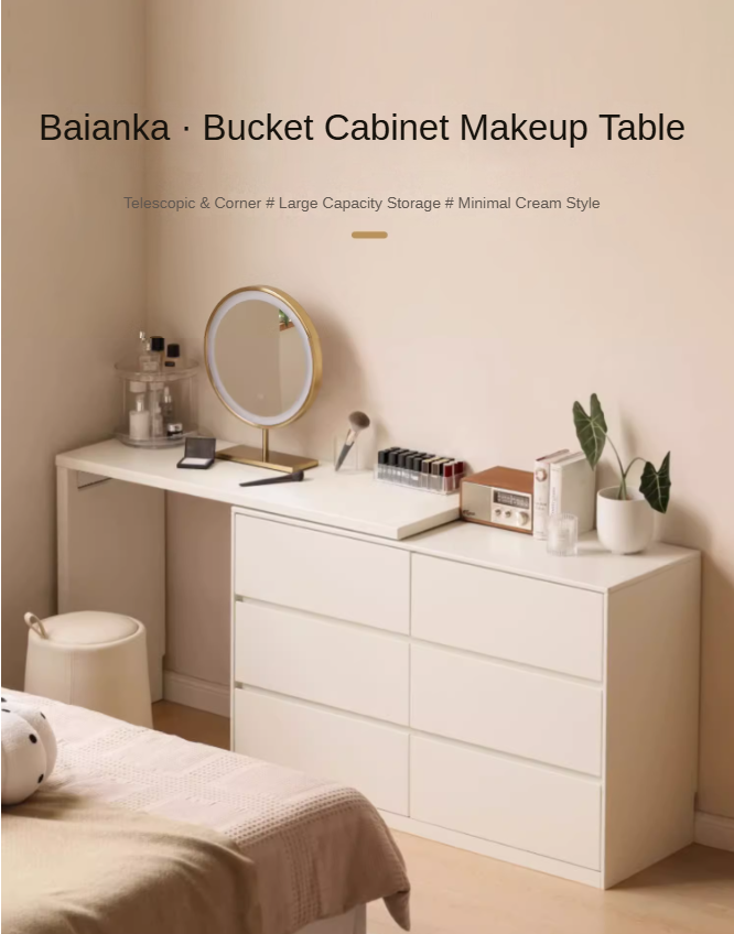 Poplar Solid Wood Cream Style Telescopic Dressing Table.