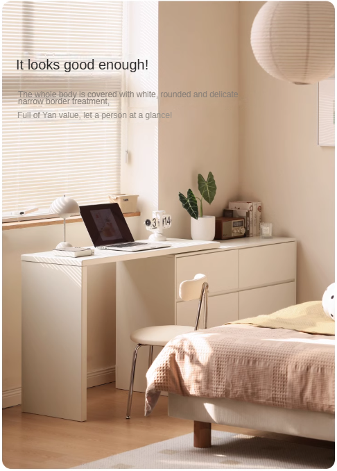 Solid RubberWood Cream Style Telescopic Vanity Table.