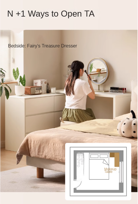 Poplar Solid Wood Cream Style Telescopic Dressing Table.