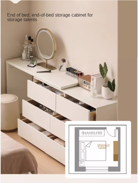 Poplar Solid Wood Cream Style Telescopic Dressing Table.