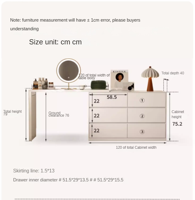 Solid RubberWood Cream Style Telescopic Vanity Table.