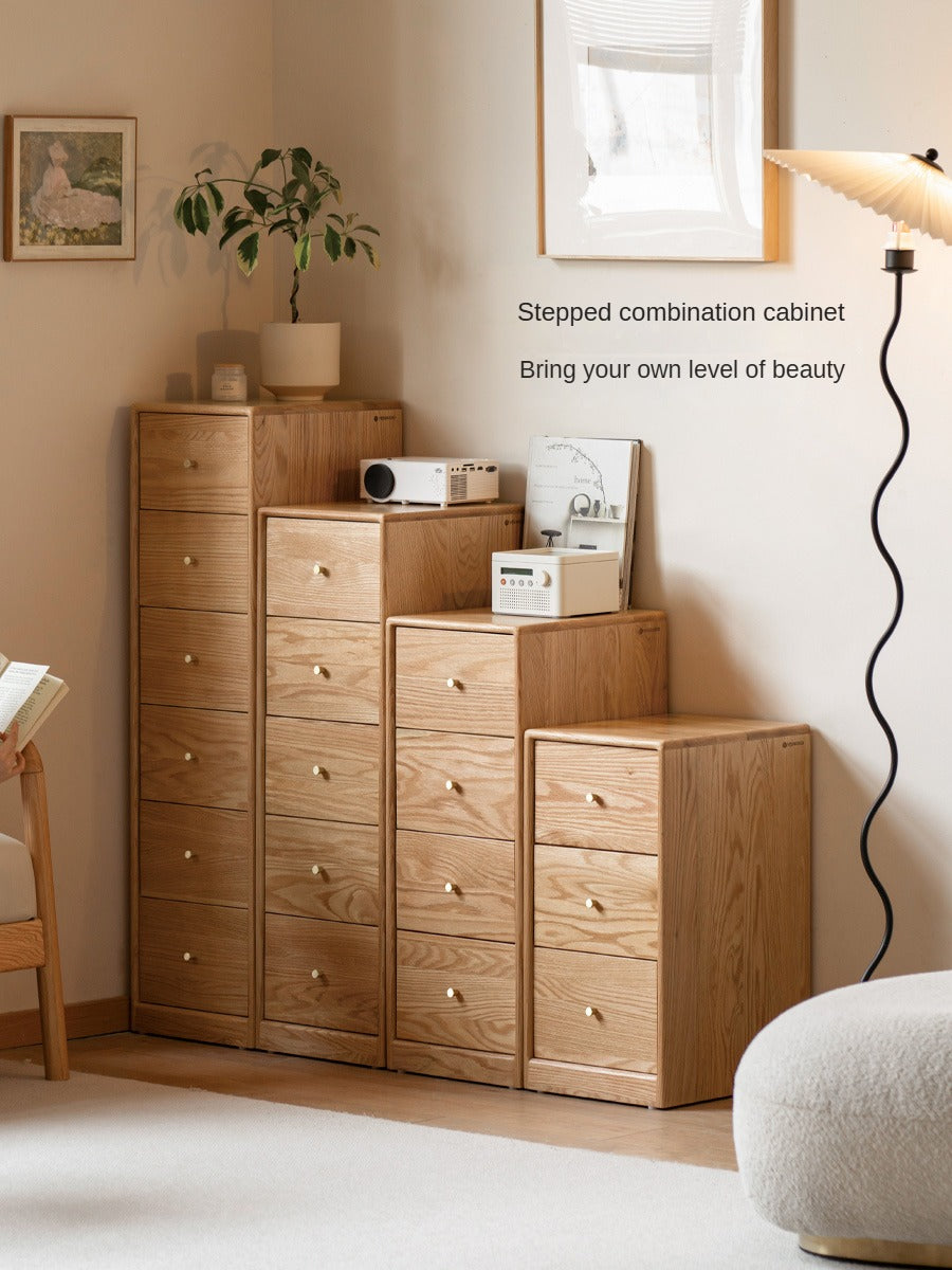 Oak, Beech Solid Wood Chest of Drawers, Multi-Functional Storage Cabinet Combination
