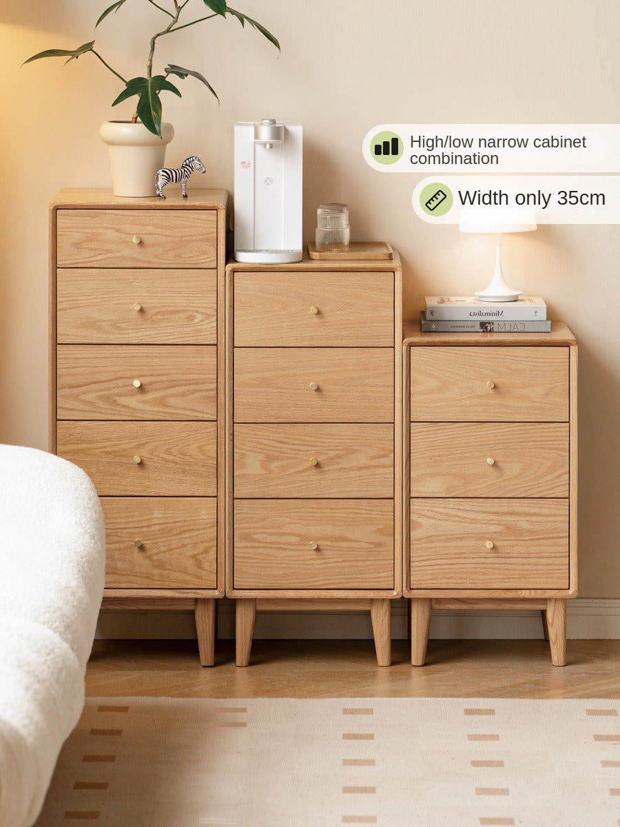 Oak, Beech Solid Wood Chest of Drawers, Multi-Functional Storage Cabinet Combination